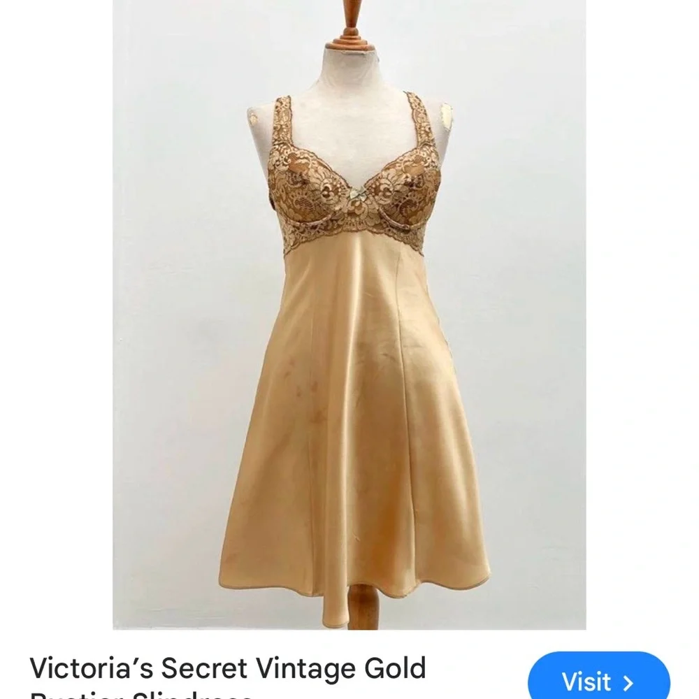 Victoria's Secret Vintage Gold Satin and Lace Bustier Slip Dress NWOT